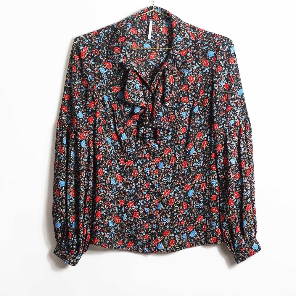 Free People Floral Button Down Blouse XS